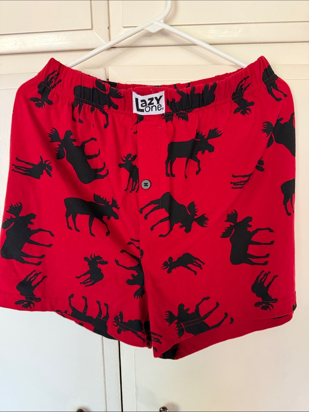 Lazy One Men’s Red Boxer Shorts with Black Yellowstone Moose Print